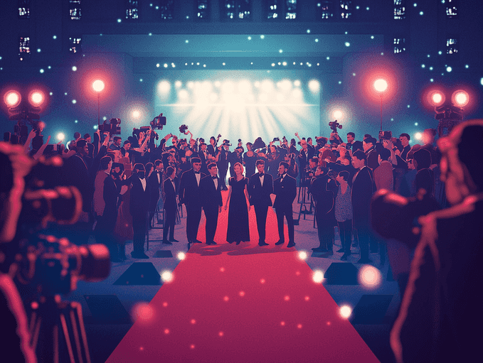 A director on set, passionately guiding actors during a pivotal scene