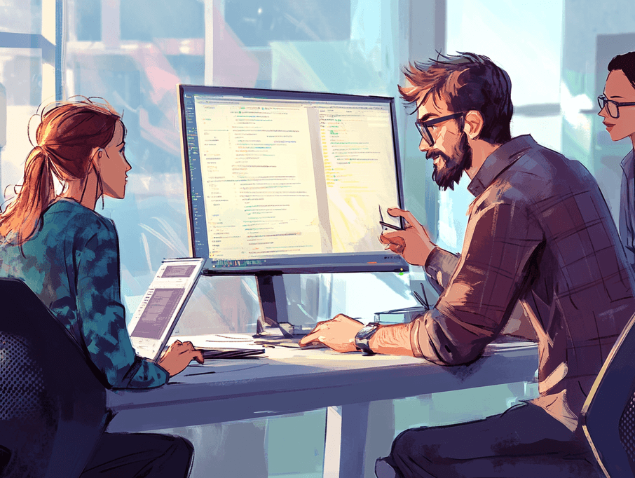 A contextual image showing a developer working on an open source project