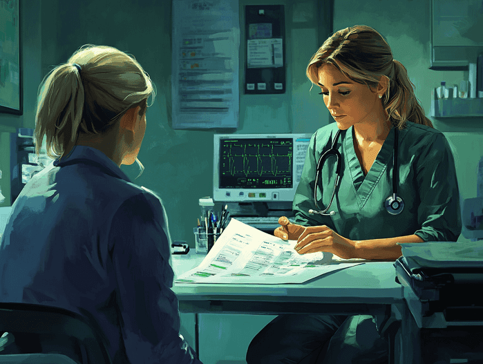 A professional nutritionist consulting with a client in a modern office