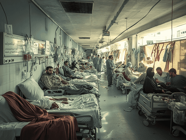 A peace rally with diverse participants holding signs calling for an end to the conflict
