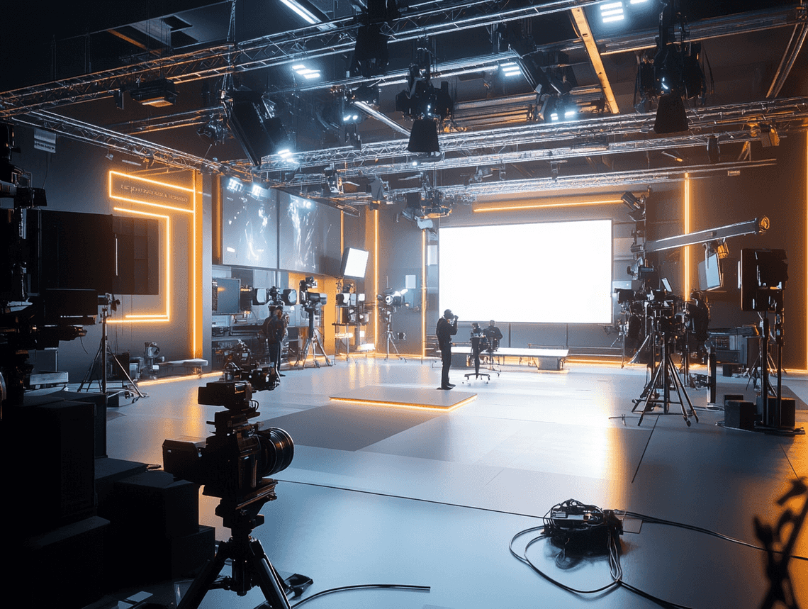 A cinematic image of a film reel and a clapperboard