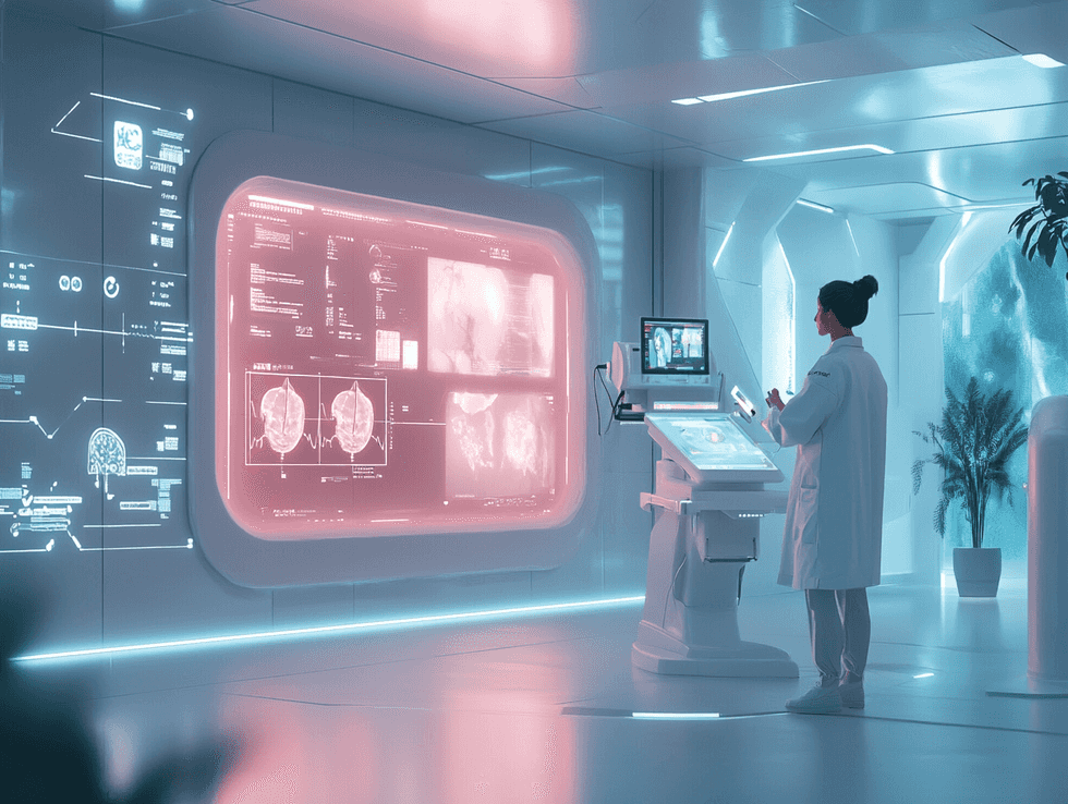 A team of engineers working on advanced AI systems in a high-tech lab