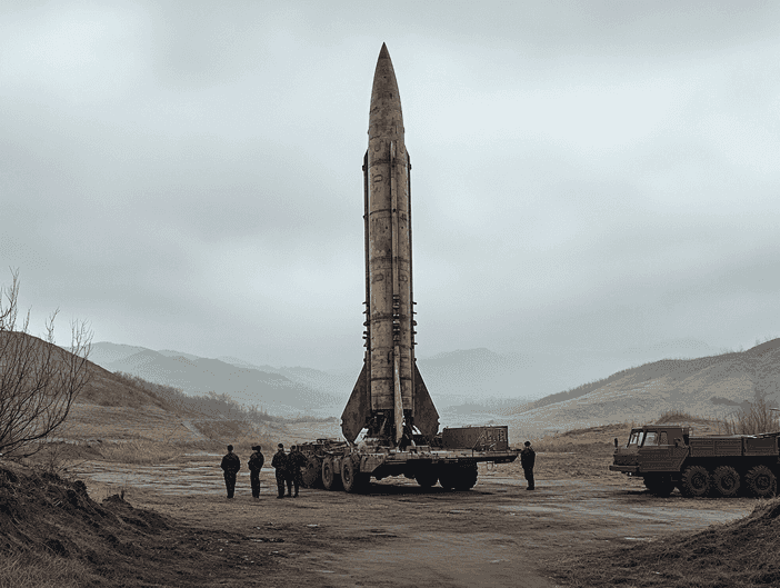 A missile launch site with military personnel in the foreground