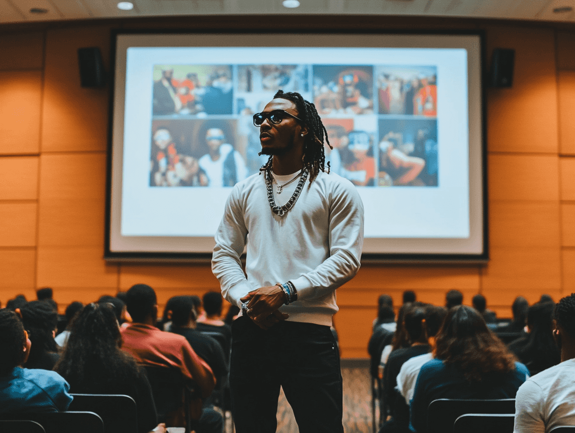 A group of students writing lyrics in a collaborative classroom environment
