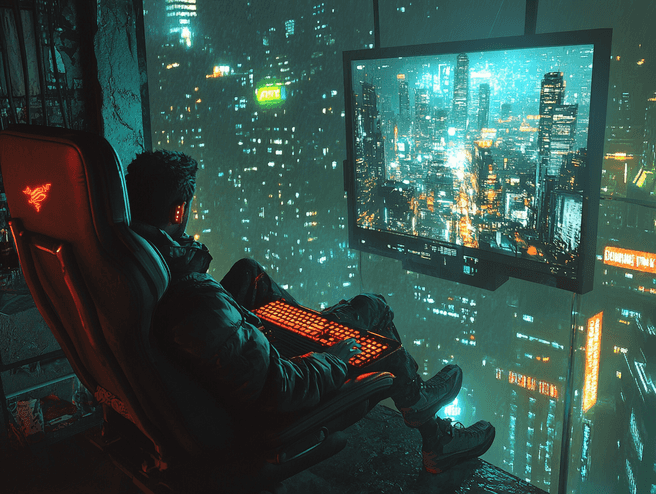 A gamer immersed in a high-definition virtual world