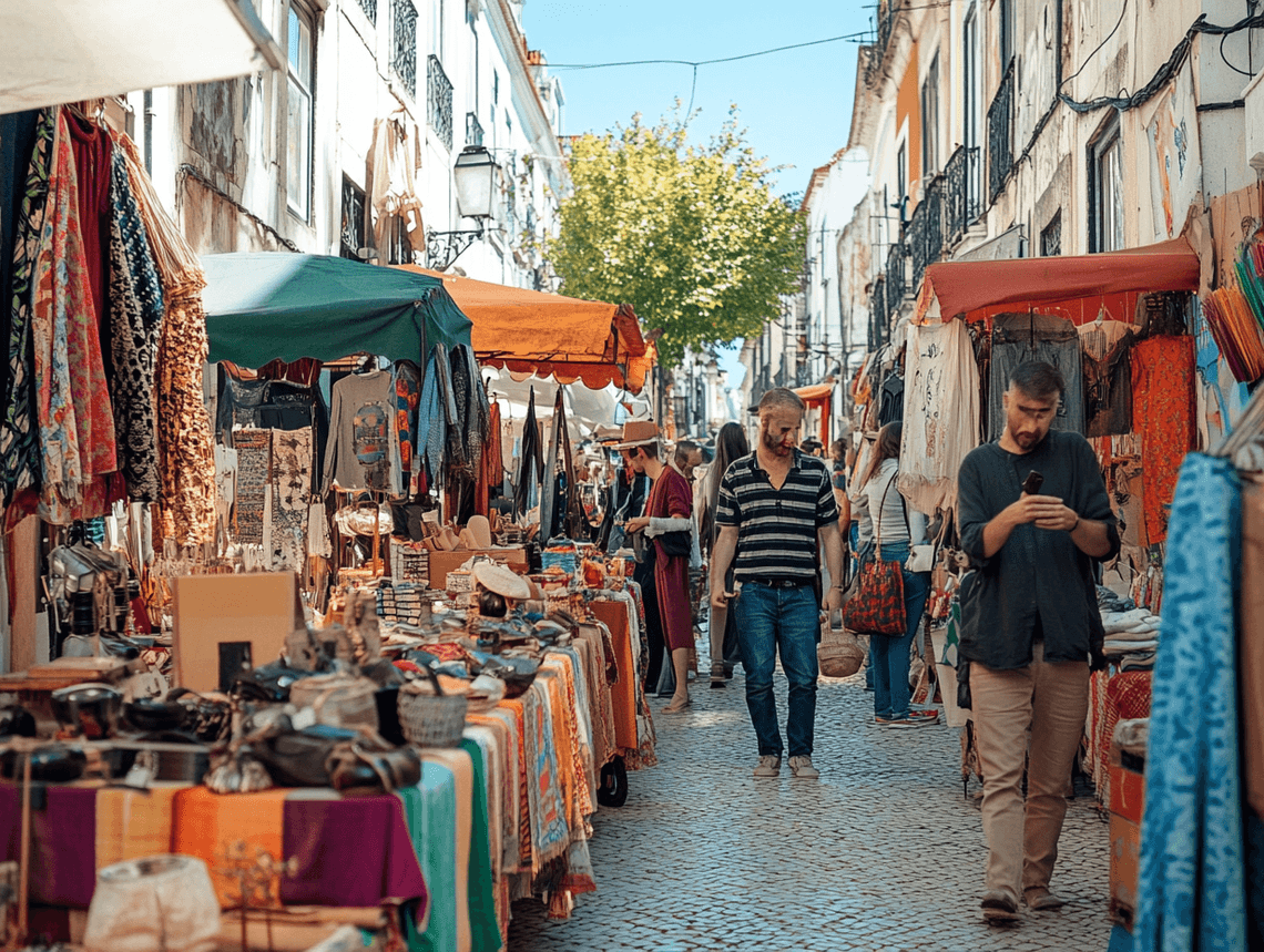 A cozy boutique shop in Lisbon displaying artisanal crafts and handmade goods