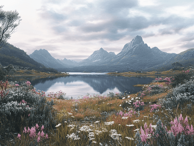 A pristine white-sand beach with turquoise waters and palm trees swaying in the breeze