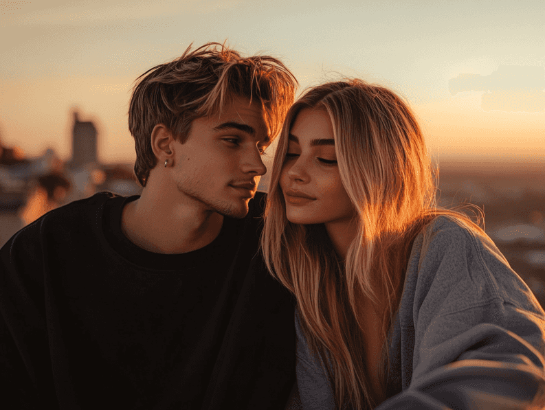 A romantic getaway photo of Justin and Hailey