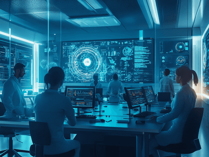 A person looking anxious while reading a futuristic AI-generated report