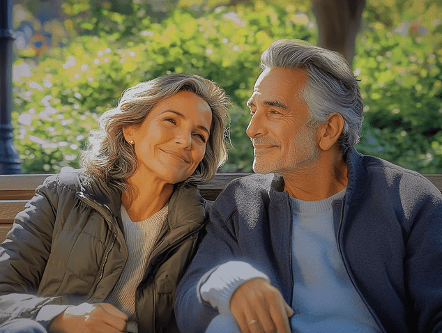 A smiling couple enjoying a sunny day outdoors, symbolizing strength and love