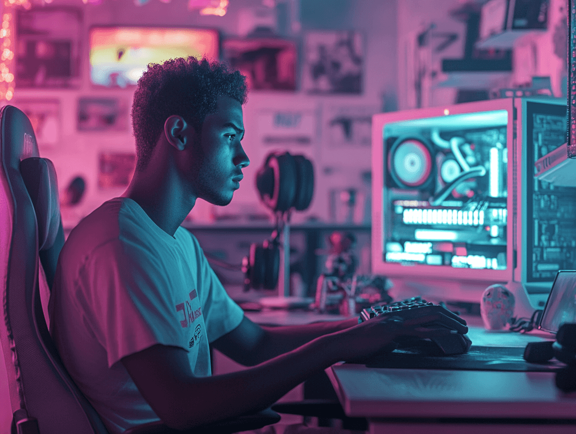 A gamer installing Need for Speed Underground 2 on a modern gaming PC