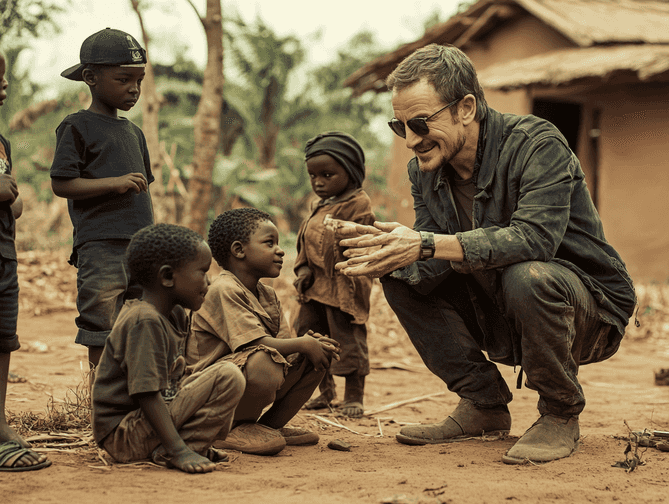 Bono performing on stage, surrounded by a sea of fans holding lights in the air