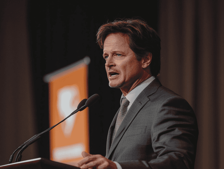 Michael J Fox with his family at the Medal of Freedom ceremony