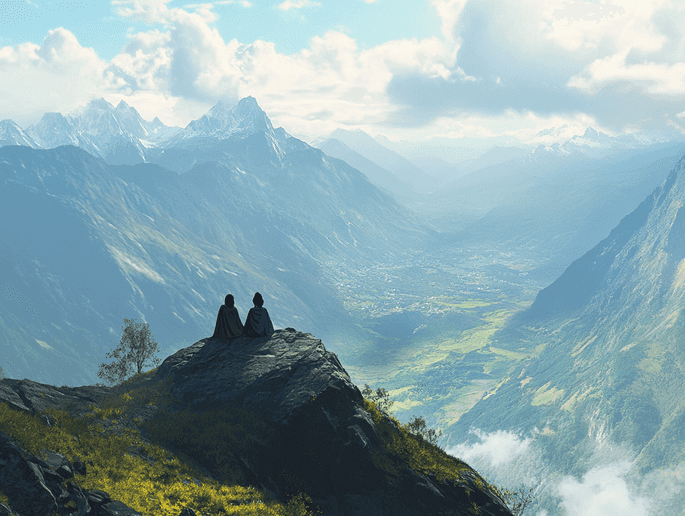 Two people hiking together, symbolizing mutual support in a healing journey