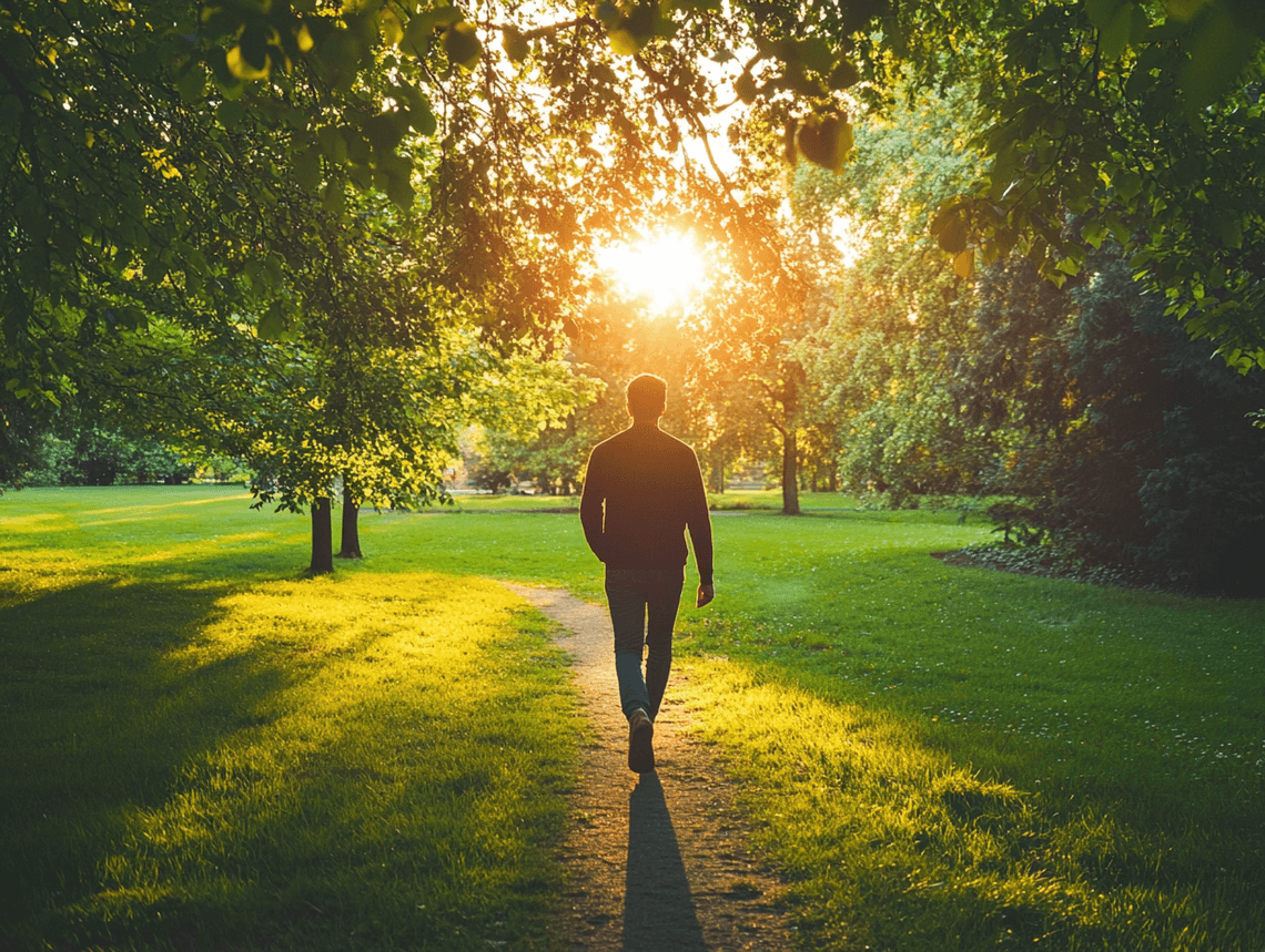 A hopeful image of a man walking outdoors, symbolizing recovery and a second chance at life.