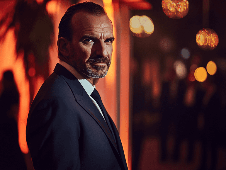 Ralph Fiennes in a candid moment, exuding his classic charm