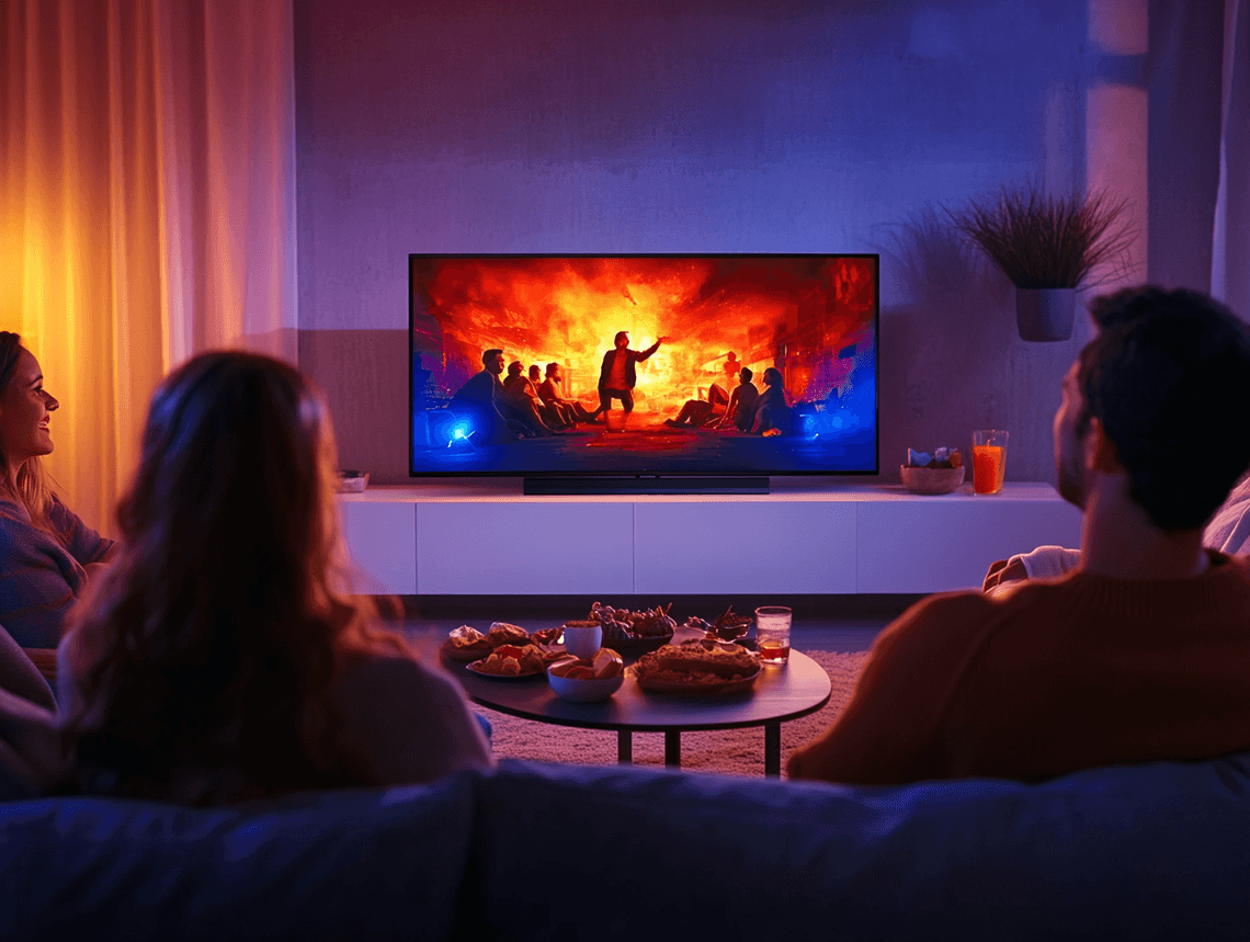 A vibrant and dynamic thumbnail showcasing a mix of TV screens with dramatic and comedic scenes, symbolizing the diversity of 2025's new shows.