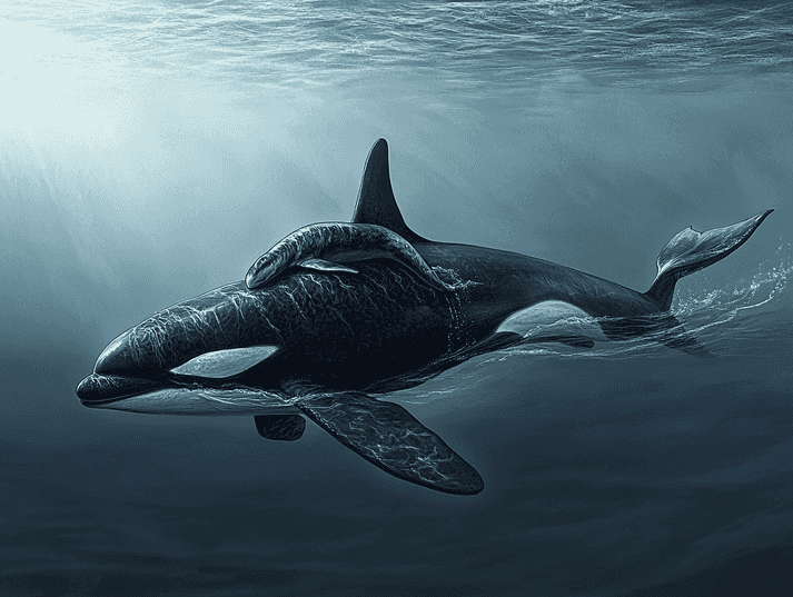 A majestic orca swimming in the ocean, symbolizing strength and emotion