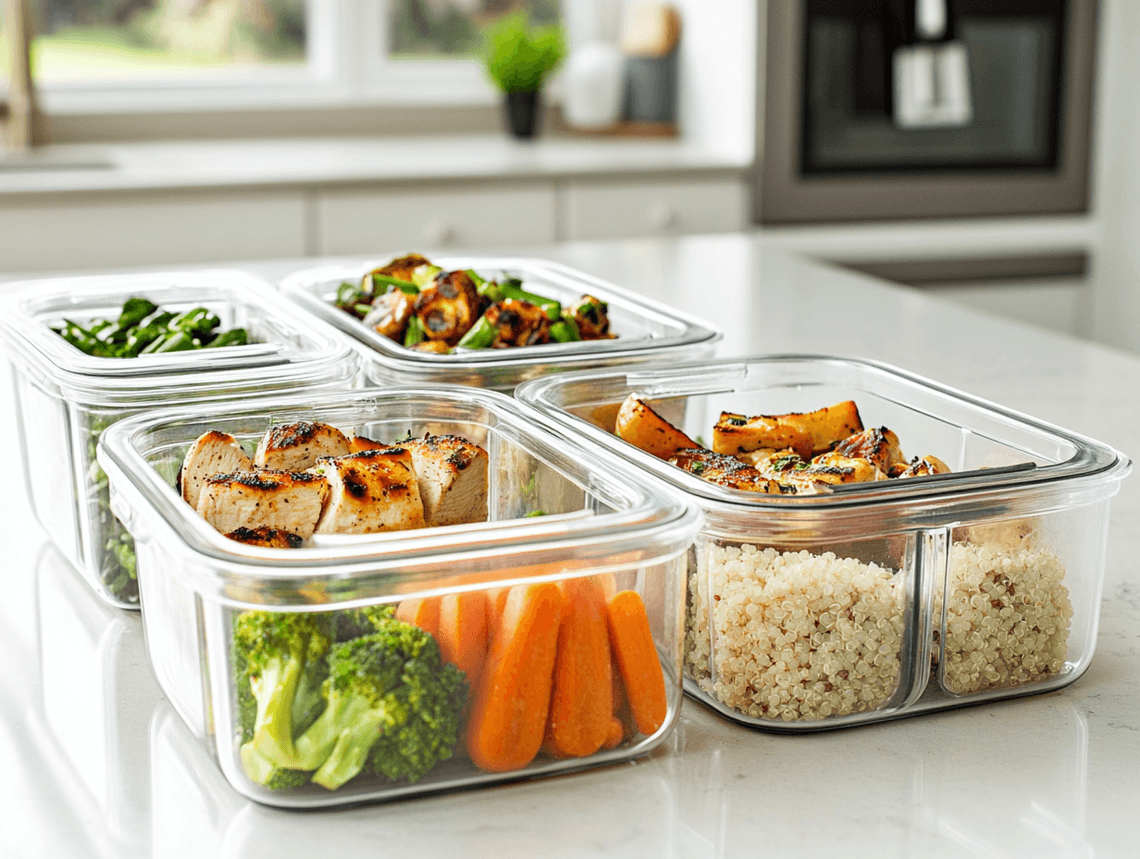 A high-speed blender with a smoothie and fresh fruits on a counter