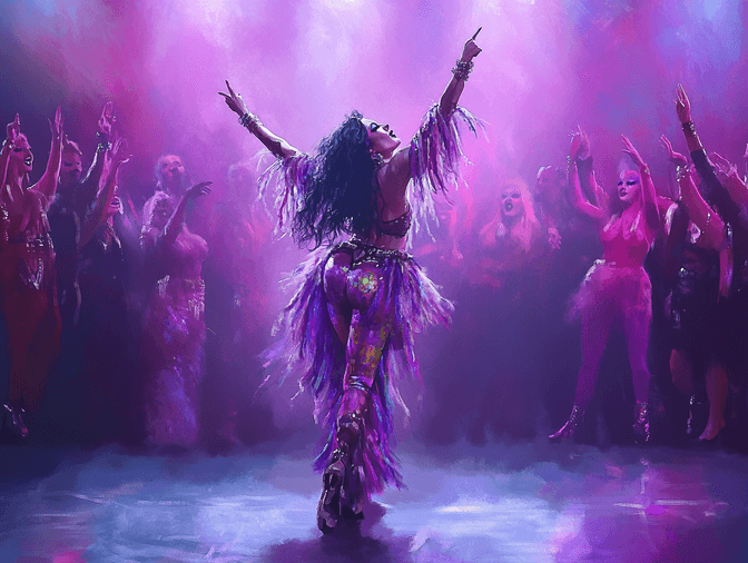 Drag queens posing on a red carpet in elaborate costumes