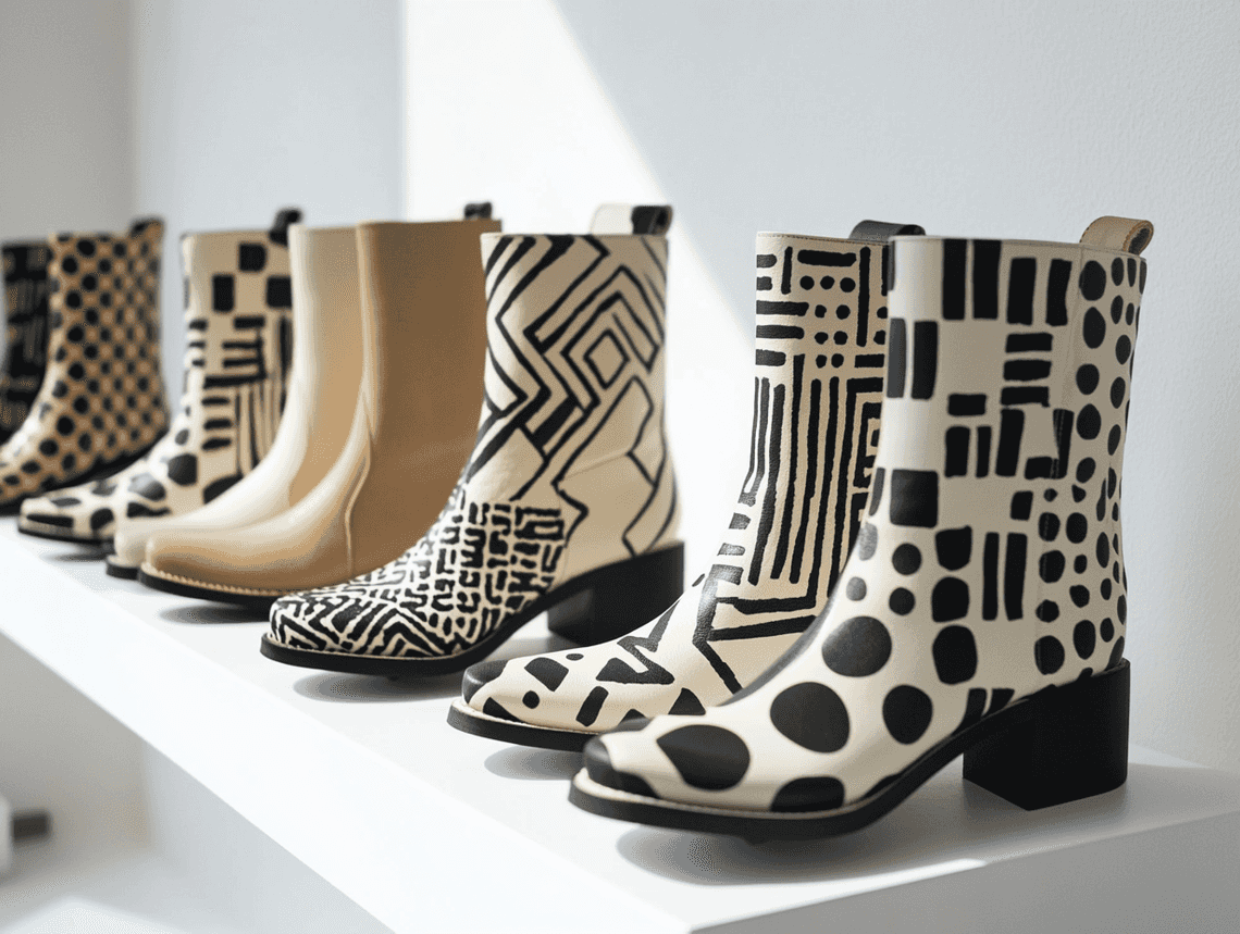 A stylish display of square toe boots in various colors and designs