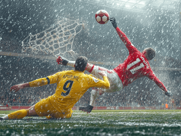 A Premier League trophy with a dramatic stadium backdrop