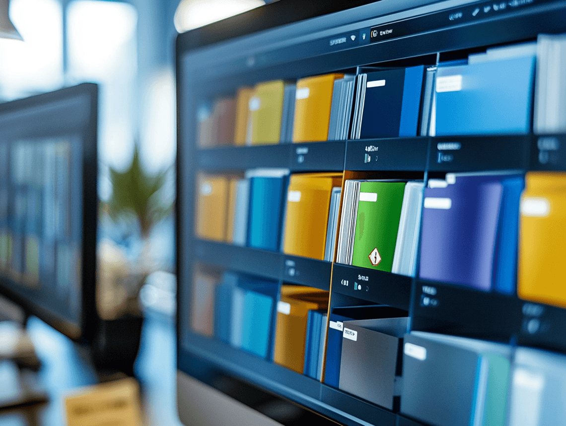 A clean and organized desktop with folders neatly arranged