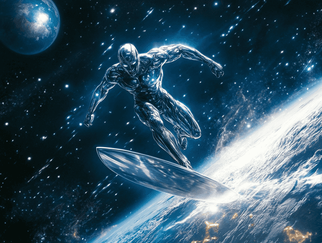 A dramatic scene from a superhero movie, showcasing advanced CGI and action sequences