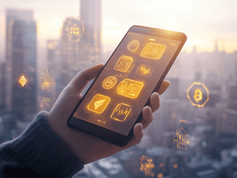 A futuristic cityscape with financial graphs overlayed, symbolizing economic growth and innovation