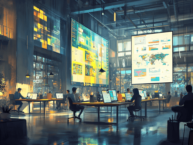 A digital representation of blockchain technology and decentralized networks