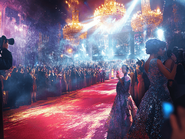 An indie film director holding their award on stage, surrounded by applause