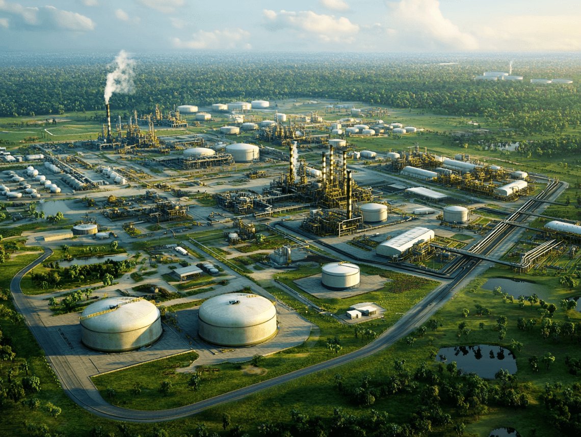 Aerial view of oil facilities in Nigeria