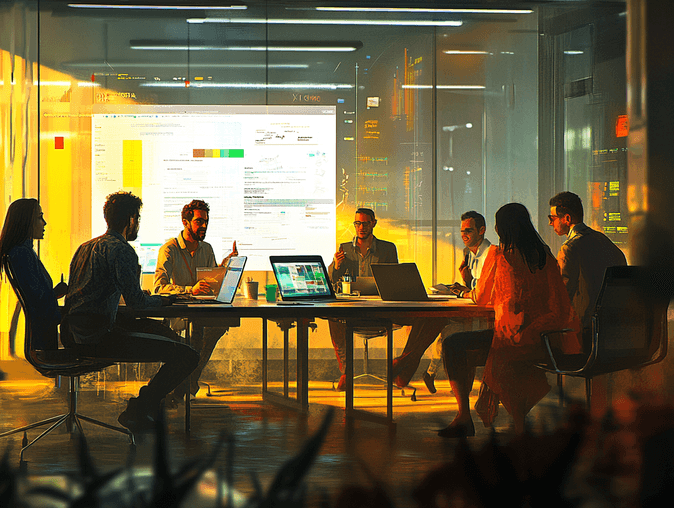 A group of young entrepreneurs pitching their startup idea to investors