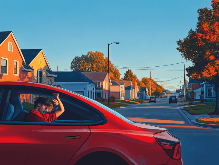 A futuristic cityscape with driverless cars on the road