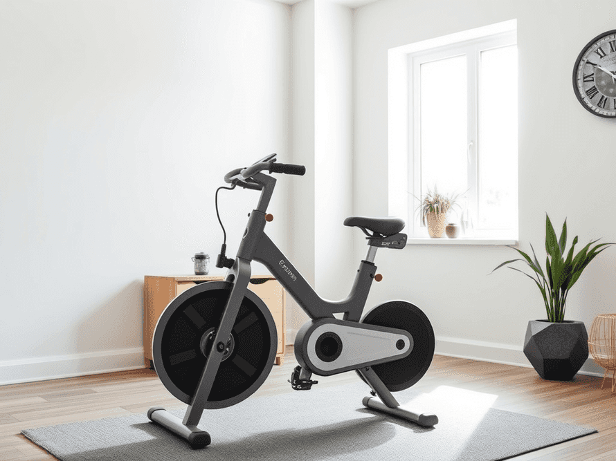 A modern exercise bike in a home gym setting