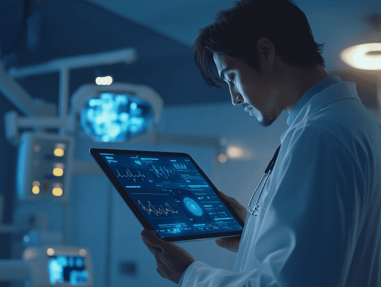 A futuristic AI interface analyzing human data