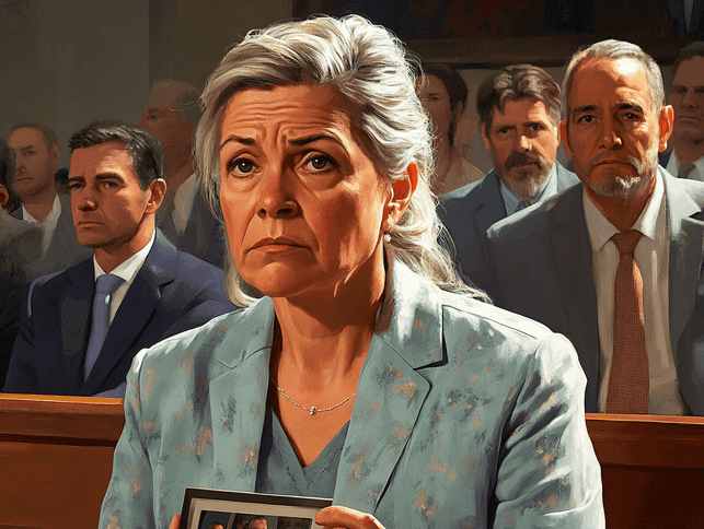 A courtroom scene with intense expressions on the faces of the Menendez family members