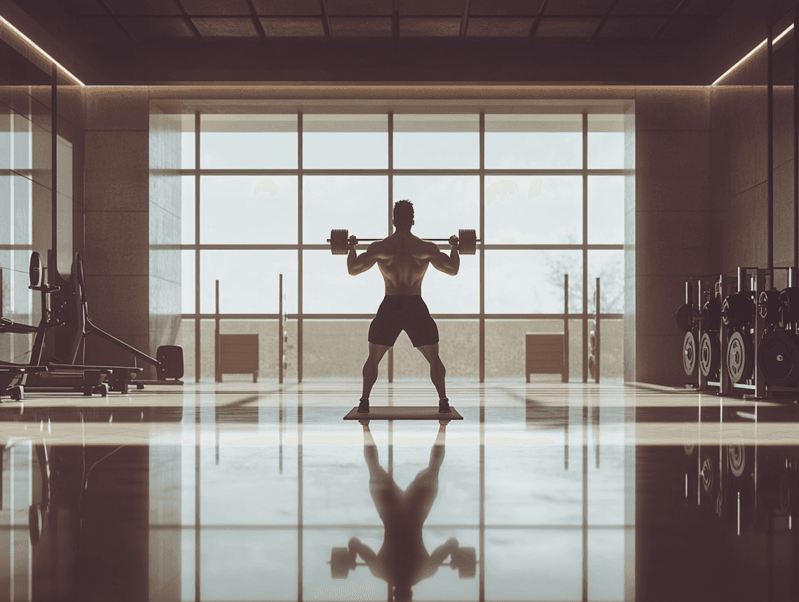A person lifting weights in a modern gym, showcasing strength and determination