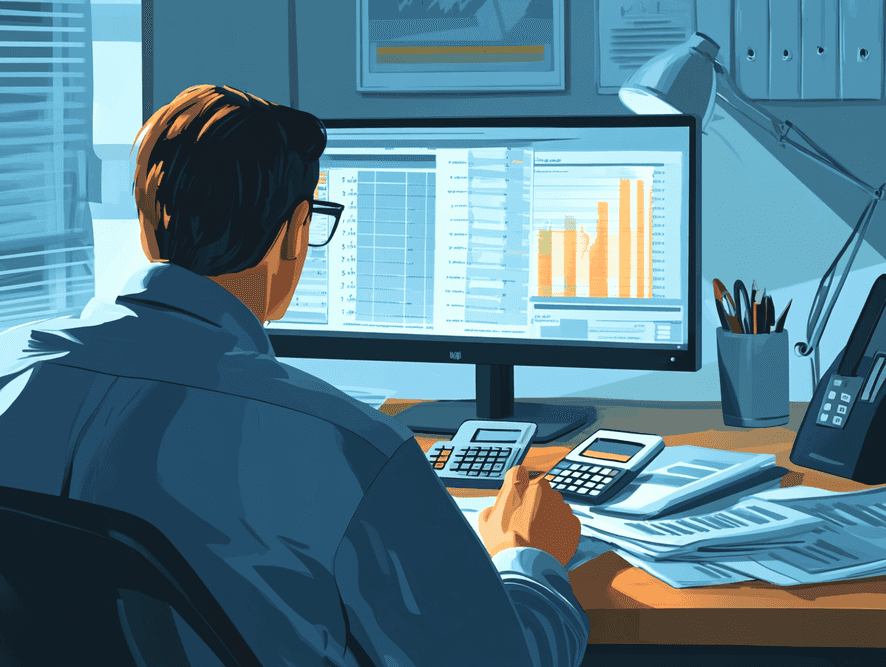 A professional investor analyzing financial data on a computer