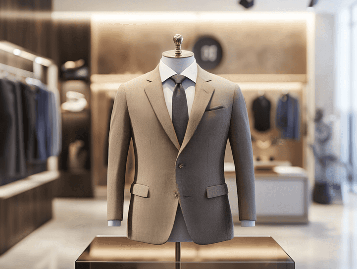 A stylish, modern jacket displayed on a mannequin in a high-end boutique