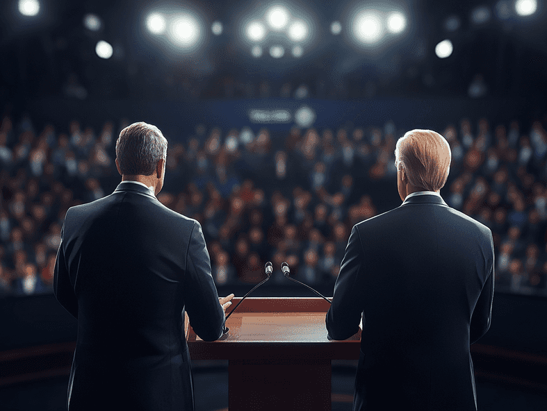 A close-up of a political debate in progress