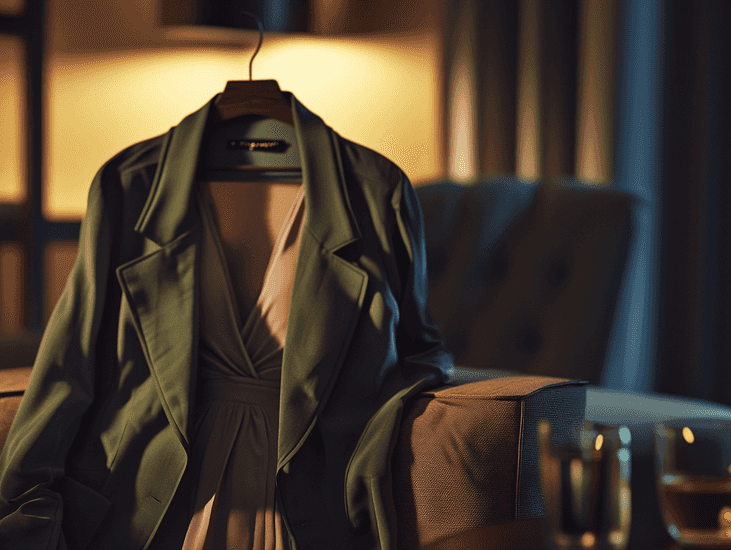 A luxurious boutique showcasing high-end jackets and accessories