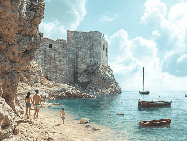 A family enjoying the scenic Mirabell Gardens in Salzburg, Austria