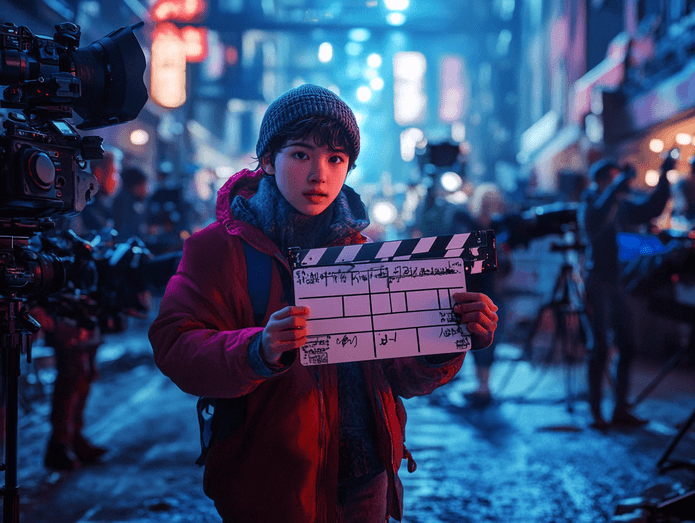 A glamorous stage setup with lights and an audience, representing an awards ceremony