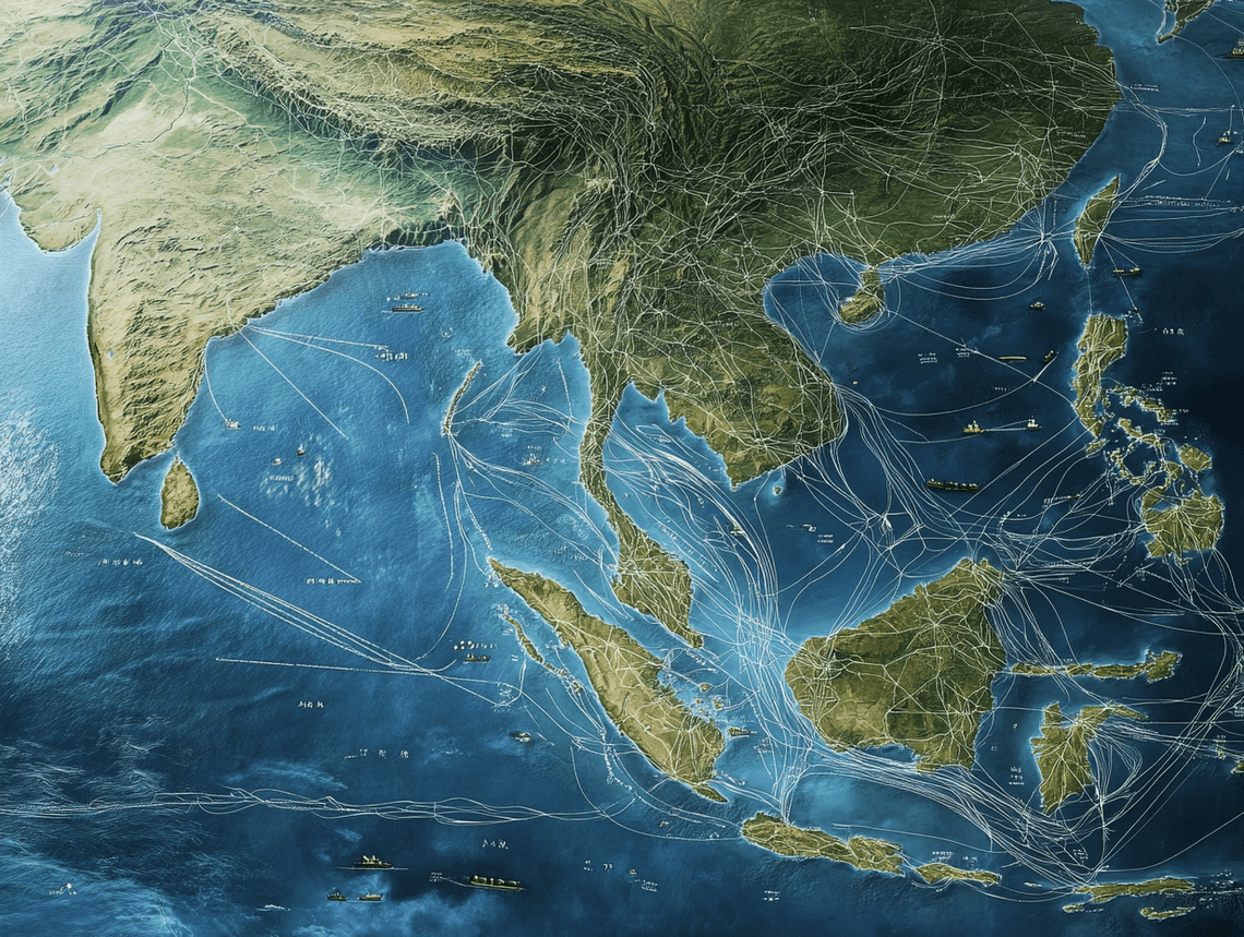 A naval ship patrolling the South China Sea under a dramatic sunset