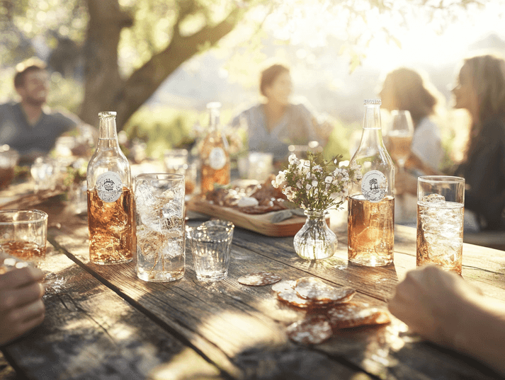 A group of friends enjoying non-alcoholic drinks at an outdoor gathering