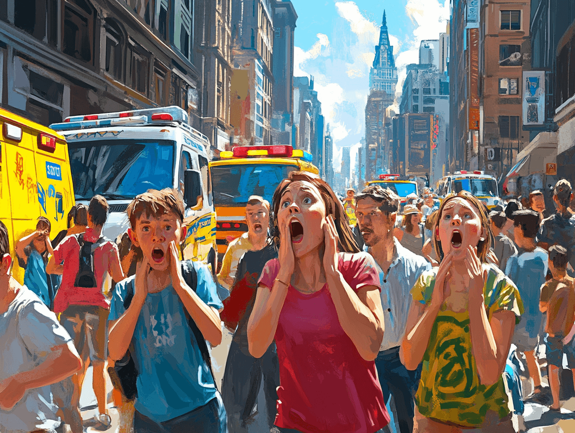 A thumbnail showing a dramatic moment with a crowd and emergency services.