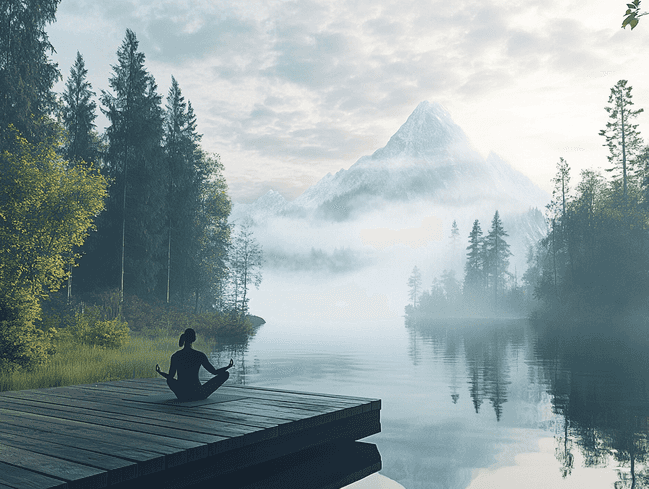 A person practicing yoga in a serene outdoor setting, emphasizing mindful movement