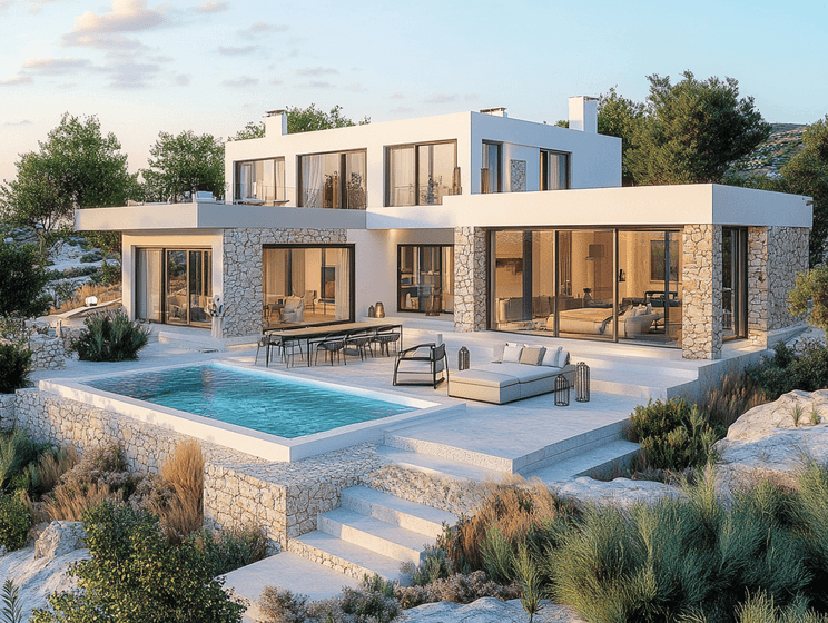 A stunning villa in Santorini with an infinity pool overlooking the caldera