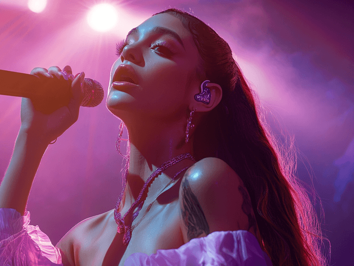 Ariana Grande performing on stage, symbolizing her continued success